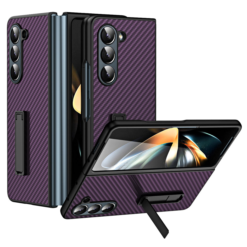 GKK Kickstand Case for Samsung Galaxy Z Fold5 5G Carbon Fiber Texture Hard PC Phone Case with Tempered Glass Screen Film GKK Kickstand Case for Samsung Galaxy Z Fold5 5G Carbon Fiber Texture Hard PC Phone Case with Tempered Glass Screen Film